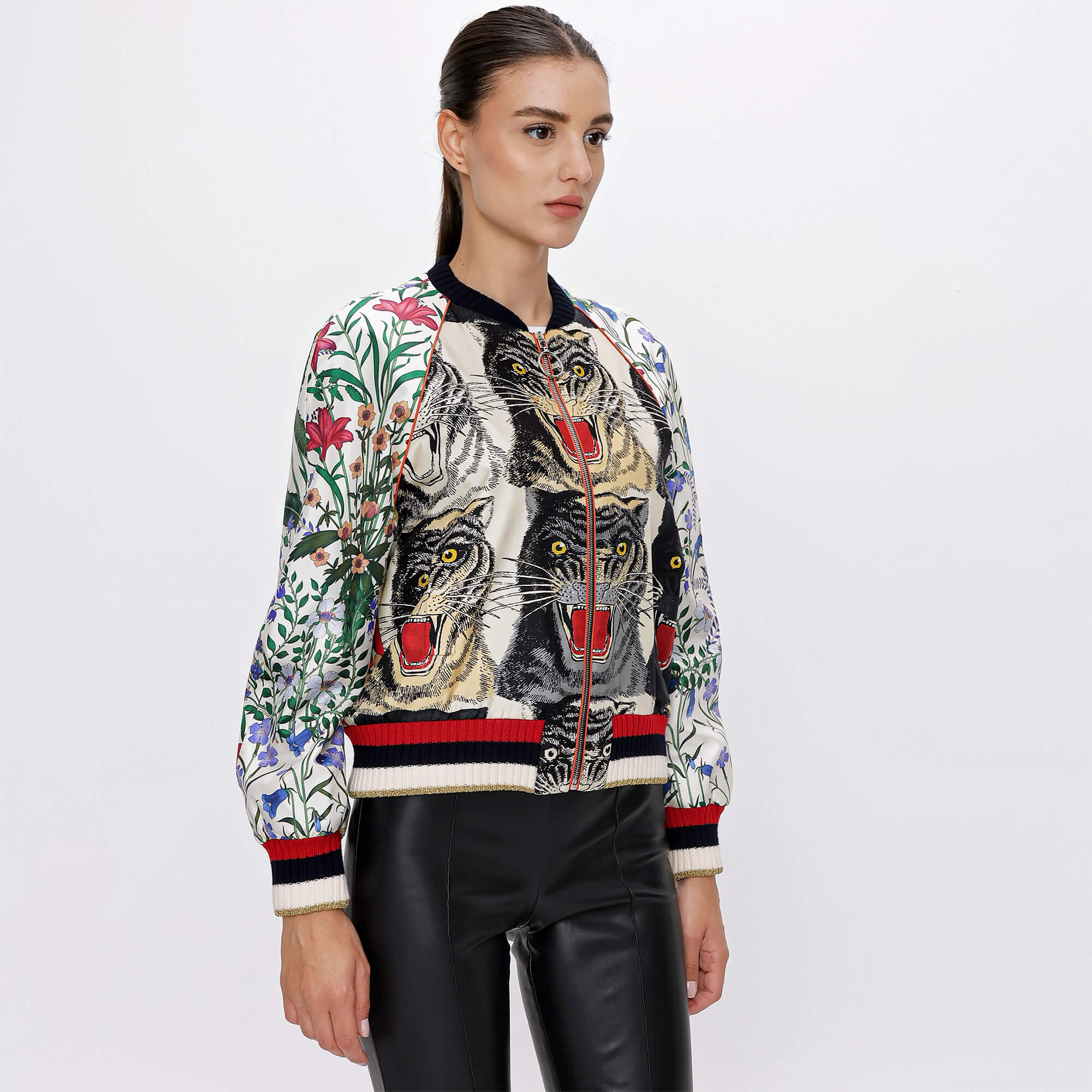 Gucci - Floral Print Silk Bomber Jacket